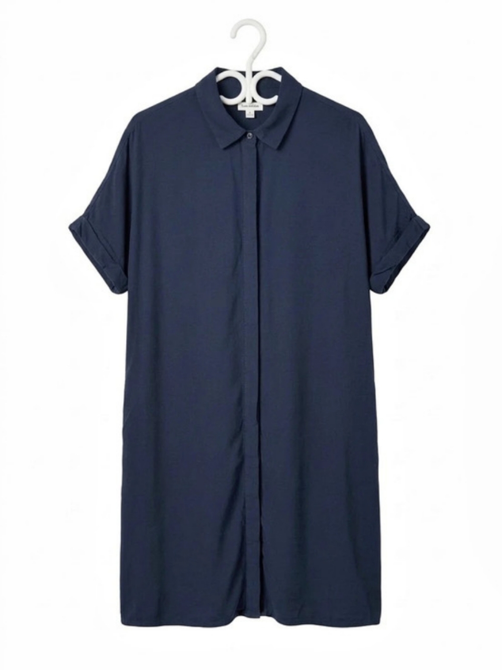 Frank & Oak Navy Blue Short Sleeve Collared Midi Shirt Dress Size L